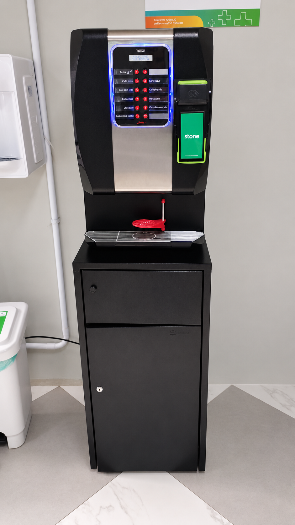 Coffee vending machine and payment terminal at a hospital in Canela, Brazil
